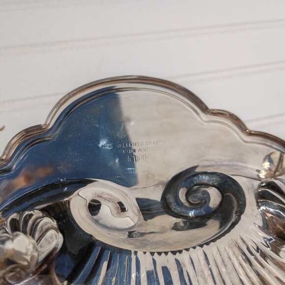 Sheffield Silver Co Clam Shell Footed Serving Dish Silverplated Scalloped Vtg - Picture 7 of 10